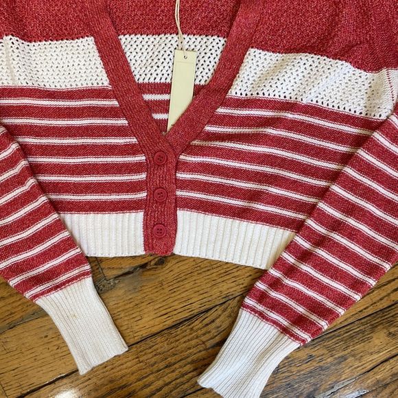Anthropologie Yoon NWT Cropped Cardigan Lond Sleeve Small Pink & White - Picture 4 of 7